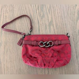 Coach Maroon/Red Wristlet with Chain Detail